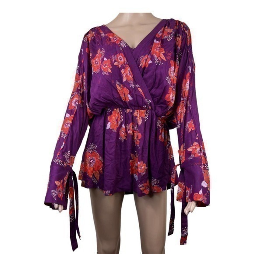 Free People Tuscan Dreams Plum Wrap Blouse Size S